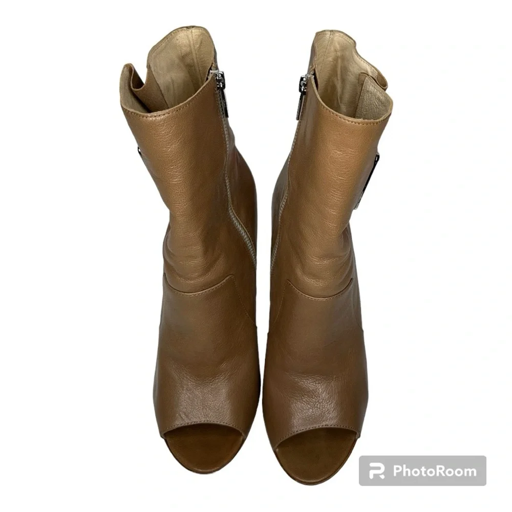 Michael Michael Kors Tan Leather Upper Peep Toe Boots Size 9.5 - Picture 1 of 16